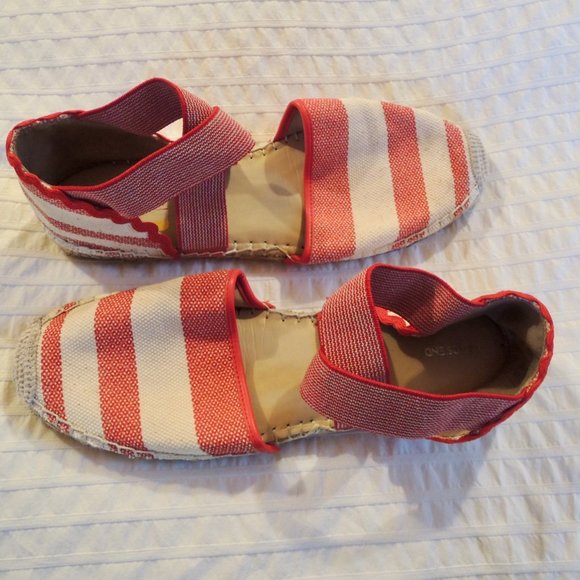 Lands' End Red & White Striped Espadrilles Sandals 11 - Picture 1 of 11